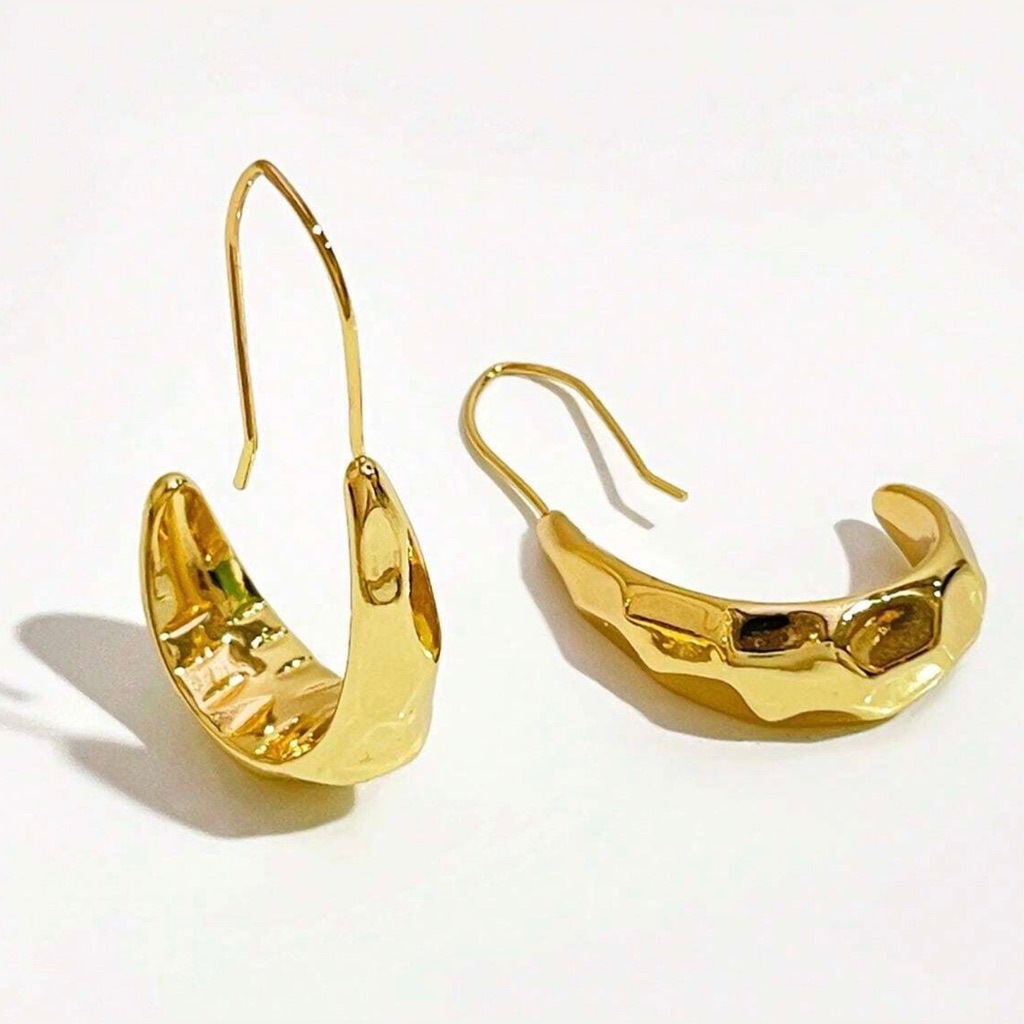 New Revolve Gold Plated Hammered Half Hoop Textured Earrings 31$